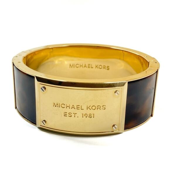 Michael Kors | Tortoise Gold Tone Hinged Bangle Bracelet - Picture 1 of 6